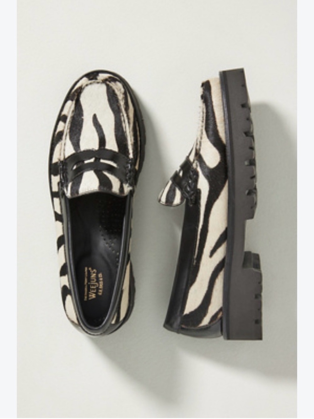 NWOT GH BASS Weejuns Zebra Striped Calf Hair Penny Loafers Lug Sole Size 8